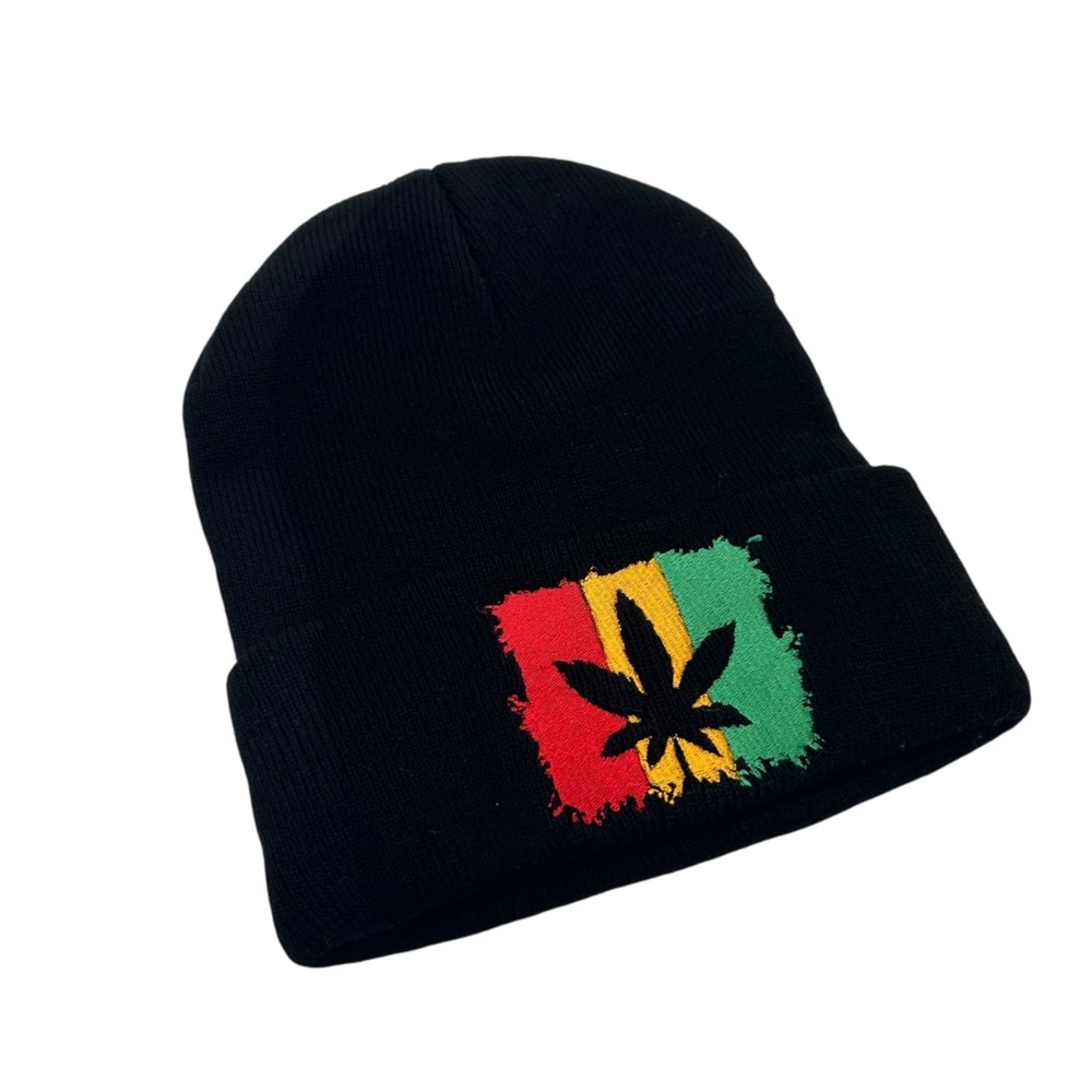 NEW Rasta Beanie Hat Black Marijuana Leaf Knit Cap Skull Winter Toboggan